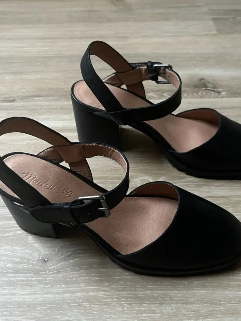 Madewell The Claudie Leather Mary Janes Lugsole Heels Black - Picture 2 of 8